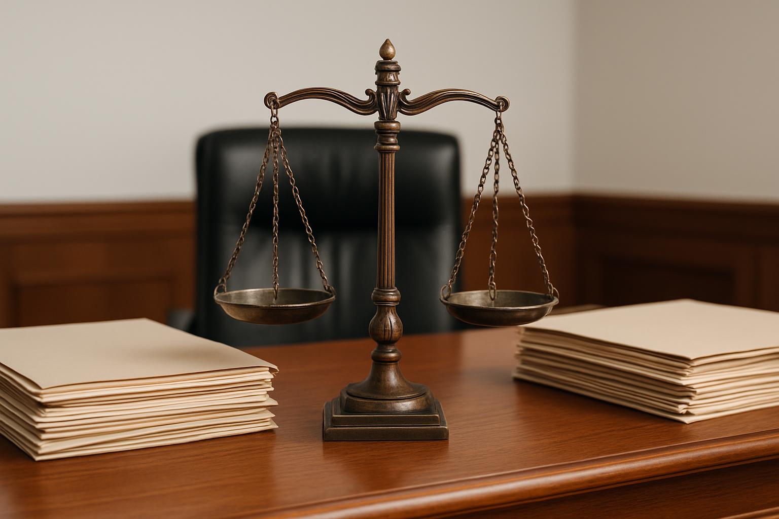 A sculpture of the Latin symbol for justice: a set of scales in balance, or equal weight.